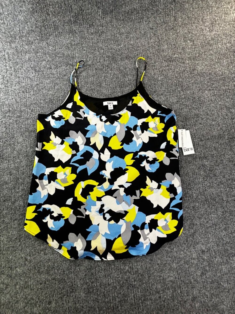 Bar III Women's Medium Navy multi color Sheer Lined Printed Scoop Neck Camisole